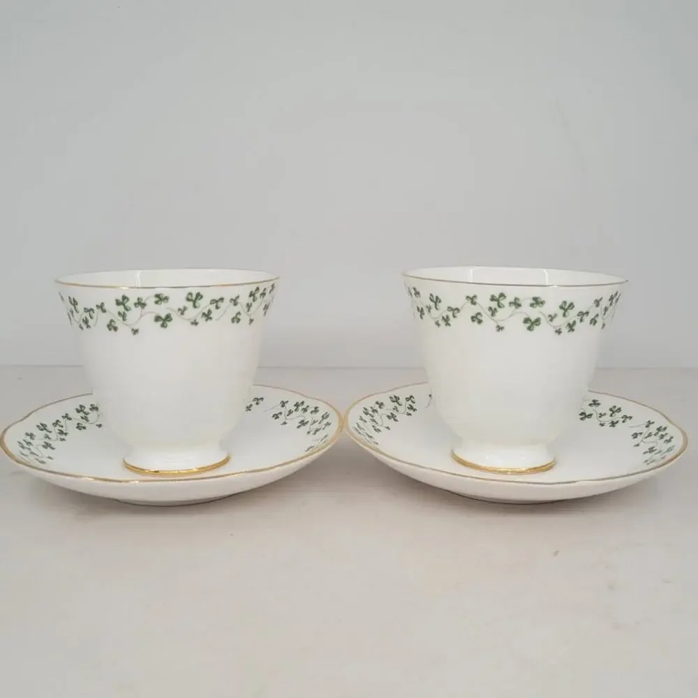 Royal Tara Shamrock Teacup and Saucer Fine Bone China Irish Teatime 2-2 cottage